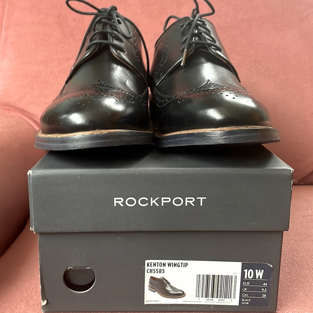 Rockport Men’s Wingtip Dress Shoe 10W Black Comfort Italian Lightweight